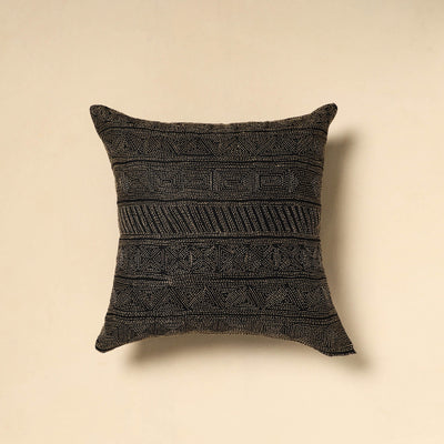 Black - Tussar Silk Bengal Kantha Work Cushion Cover 20