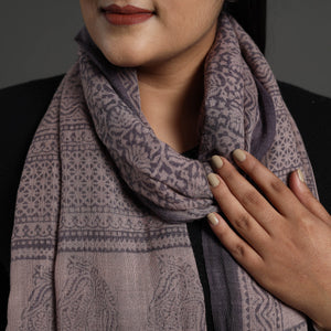 Brown - Bagh Hand Block Printed Merino Woollen Stole 41