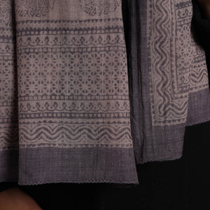 Brown - Bagh Hand Block Printed Merino Woollen Stole 41