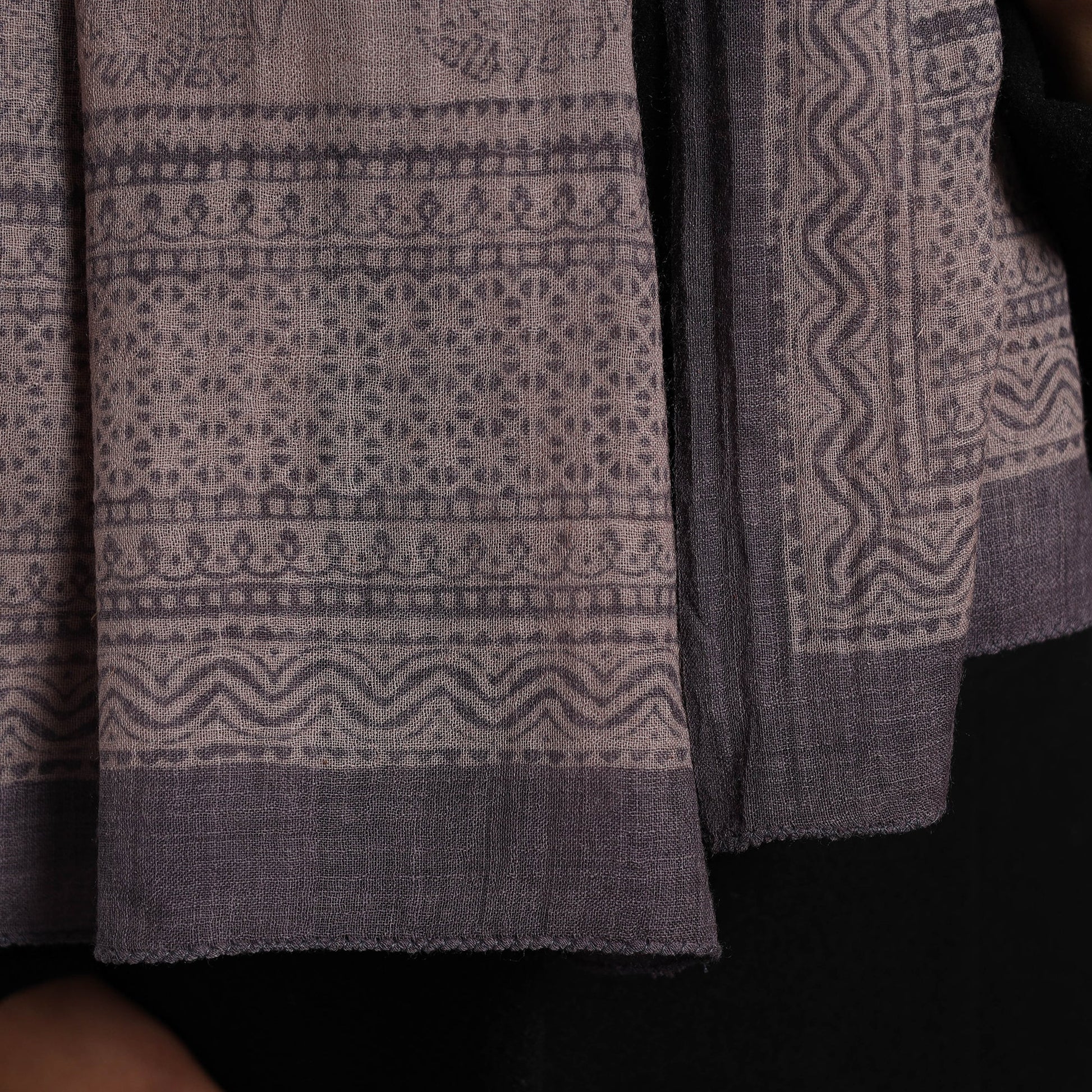 Brown - Bagh Hand Block Printed Merino Woollen Stole 41