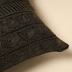 Black - Tussar Silk Bengal Kantha Work Cushion Cover 20