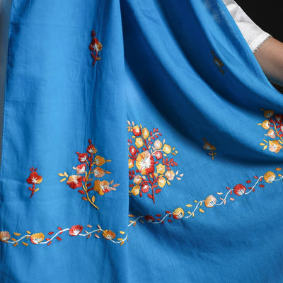 Blue - Cotton Kashida Embroidery Stole 19