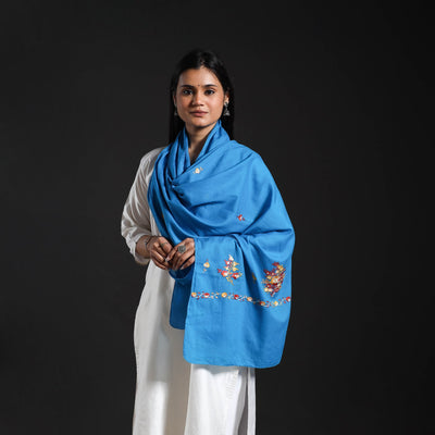 Blue - Cotton Kashida Embroidery Stole 19