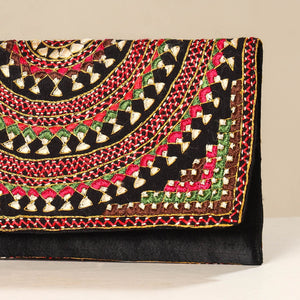 Black - Kutch Neran Embroidery Mashru Silk Wallet