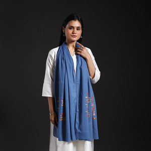 Blue - Cotton Kashida Embroidery Stole 18