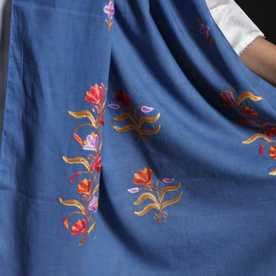 Blue - Cotton Kashida Embroidery Stole 18
