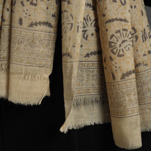 Beige - Block Print Pedana Kalamkari Wool Stole 39