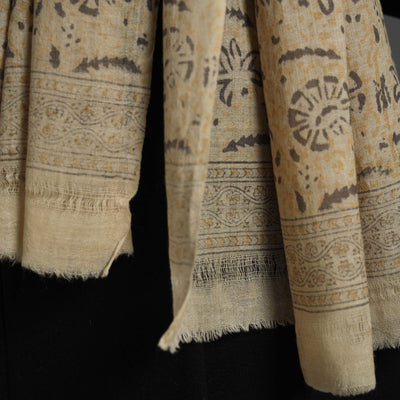 Beige - Block Print Pedana Kalamkari Wool Stole 39