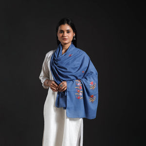 Blue - Cotton Kashida Embroidery Stole 18