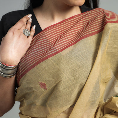 Brown - Handloom Burdwan Jamdani Cotton Saree