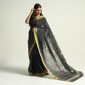 Black - Traditional Chanderi Silk Handloom Saree with Zari Border & Buta