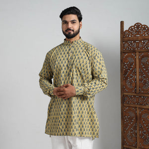 Ajrakh Block Printed Cotton Men Short Kurta 01