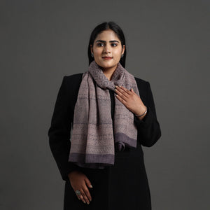 Brown - Bagh Hand Block Printed Merino Woollen Stole 44