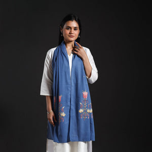 Blue - Cotton Kashida Embroidery Stole 17