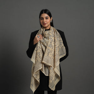 Beige - Block Print Pedana Kalamkari Wool Stole 39