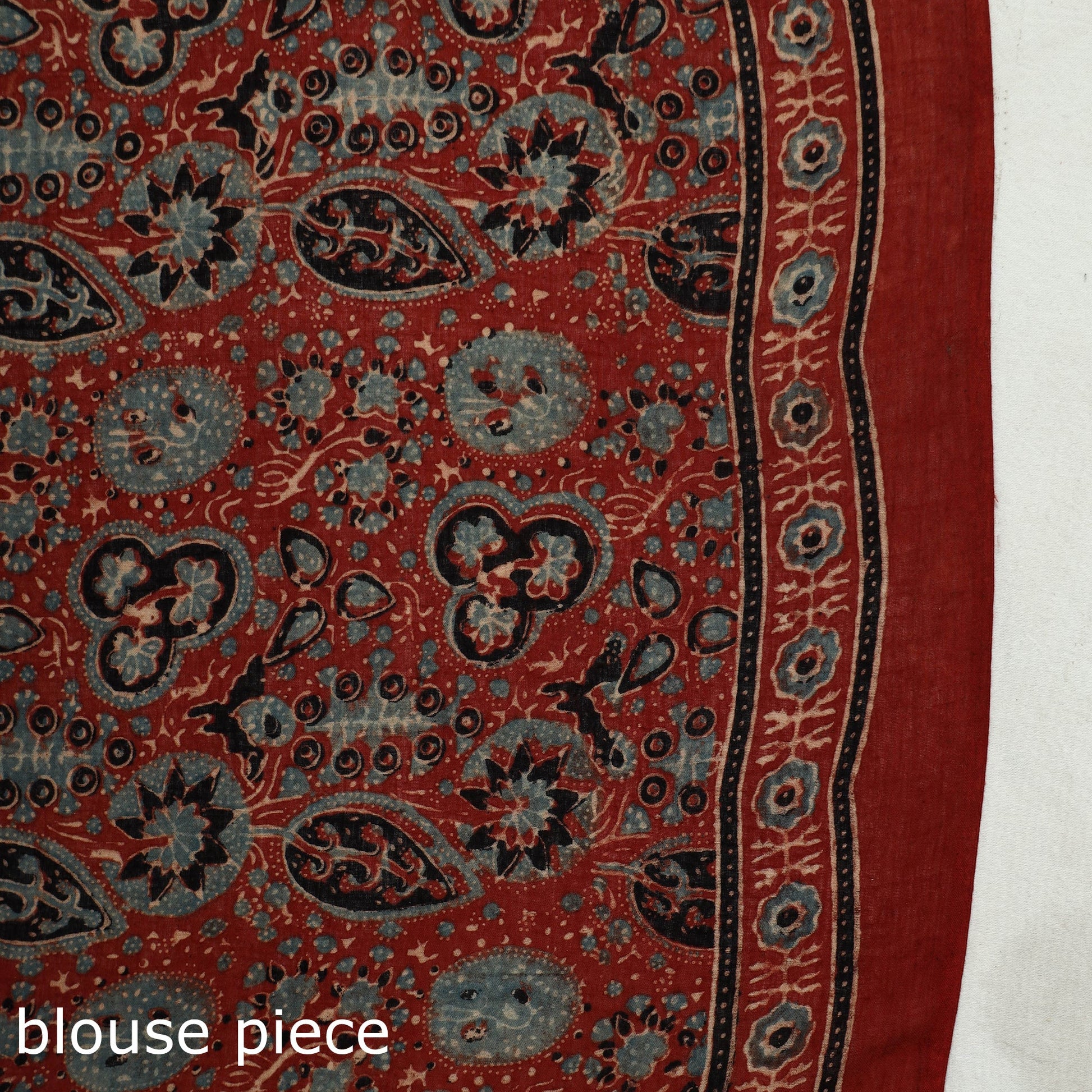 Brown - Block Printed Mul Cotton Ajrakh Saree