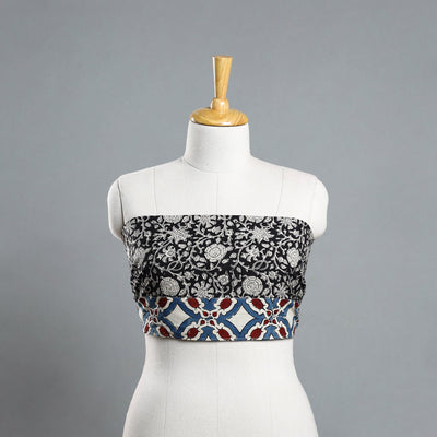 Black - Block Printed Cotton Bagru Blouse Piece 06