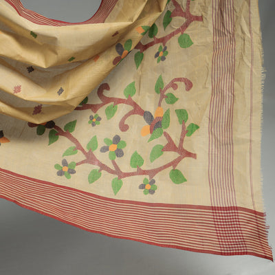 Brown - Handloom Burdwan Jamdani Cotton Saree