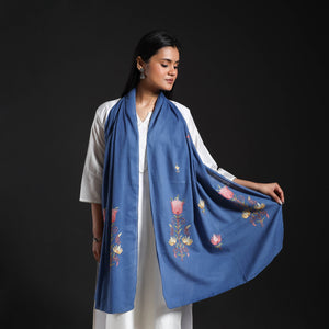 Blue - Cotton Kashida Embroidery Stole 17