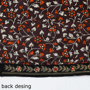 Black - Zardozi Hand Embroidered Kalamkari Cotton Blouse Piece 09