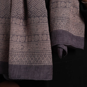 Brown - Bagh Hand Block Printed Merino Woollen Stole 44