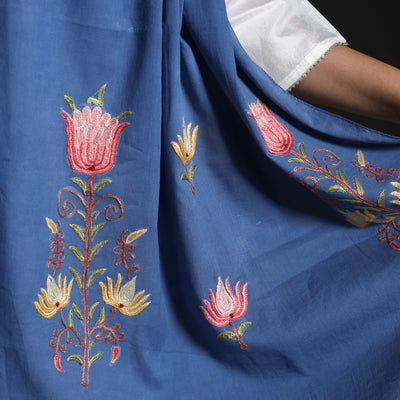 Blue - Cotton Kashida Embroidery Stole 17