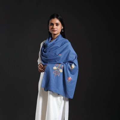 Blue - Cotton Kashida Embroidery Stole 17