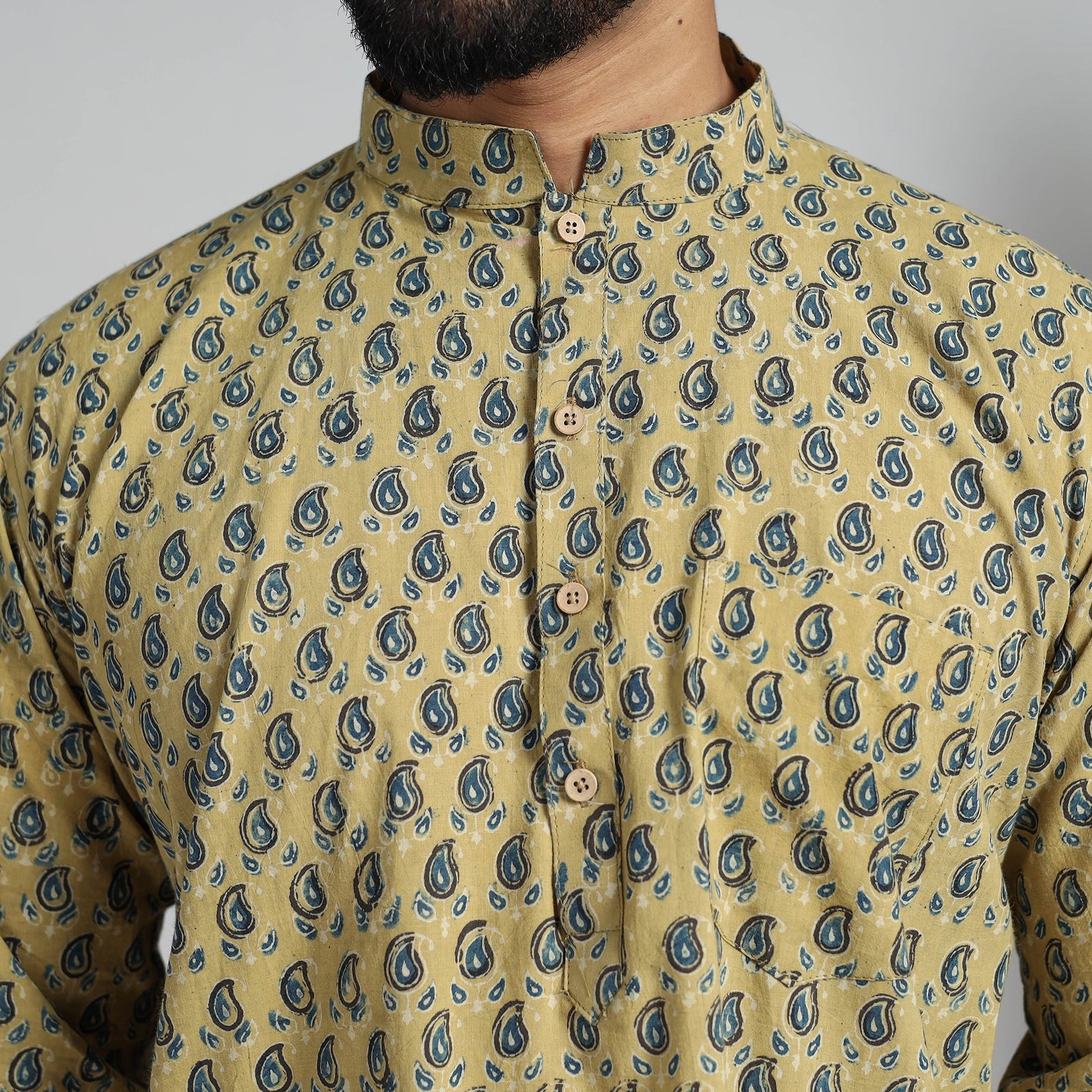 Ajrakh Block Printed Cotton Men Short Kurta 01