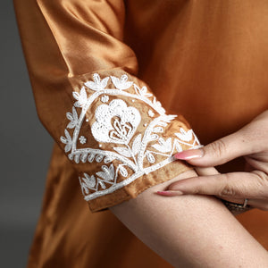 Brown Modal Silk Hand Embroidered Long Straight Kurta