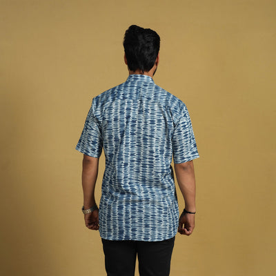 Blue - Half Sleeve Tie & Dye Cotton Men Shibori Shirt 08