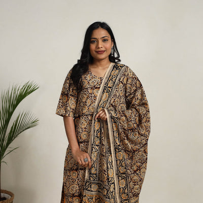 Brown - Block Printed Cotton Kalamkari Kurta Set 13