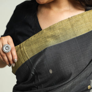Black - Traditional Chanderi Silk Handloom Saree with Zari Border & Buta