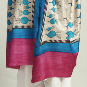 Bengal Kantha Hand Embroidery Desi Tussar Silk Block Print Handloom Dupatta 07