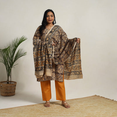 Brown - Block Printed Cotton Kalamkari Kurta Set 13
