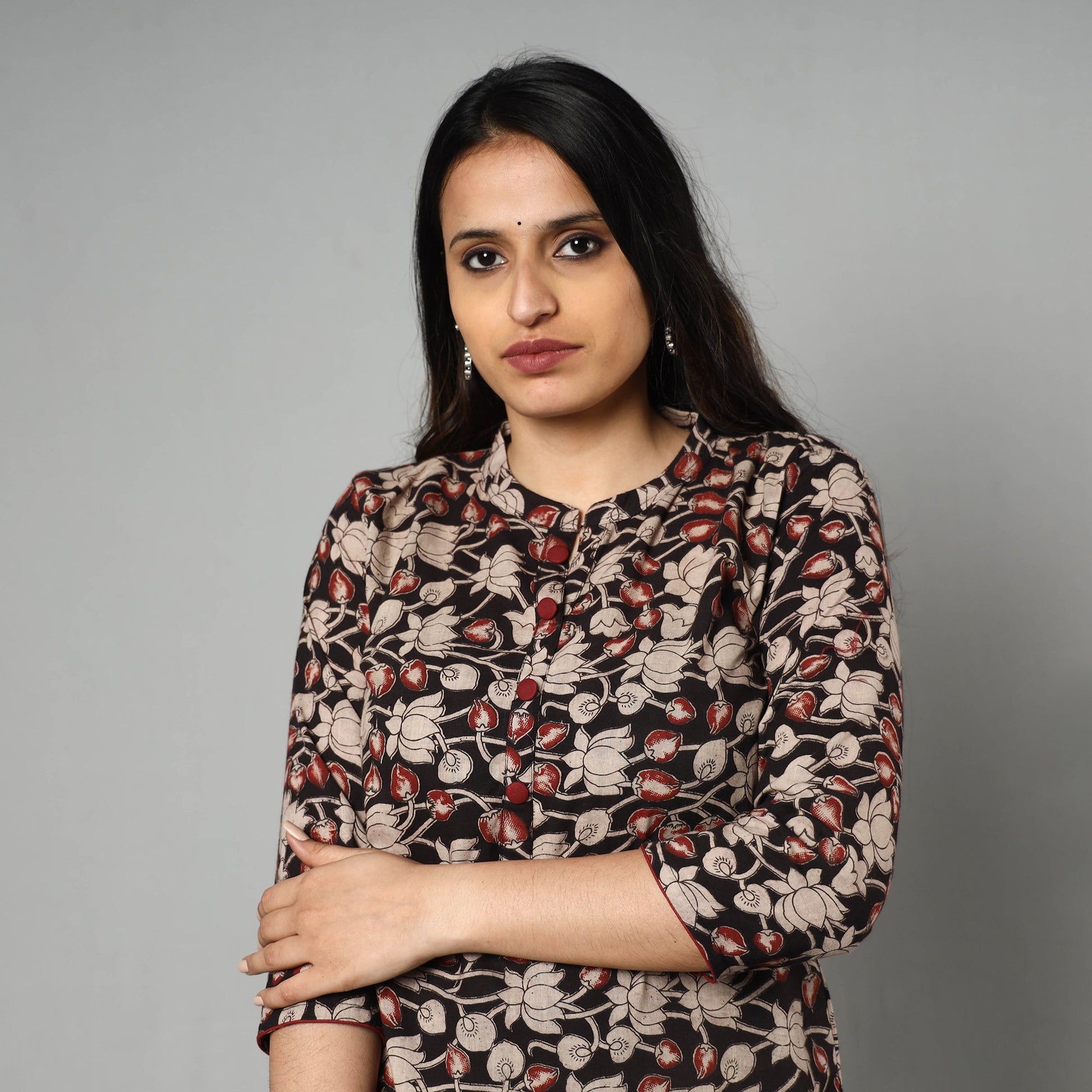 Black - Kalamkari Printed Cotton Long Kurta