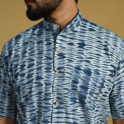 Blue - Half Sleeve Tie & Dye Cotton Men Shibori Shirt 08