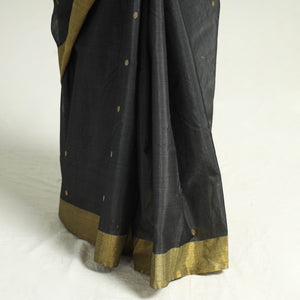 Black - Traditional Chanderi Silk Handloom Saree with Zari Border & Buta