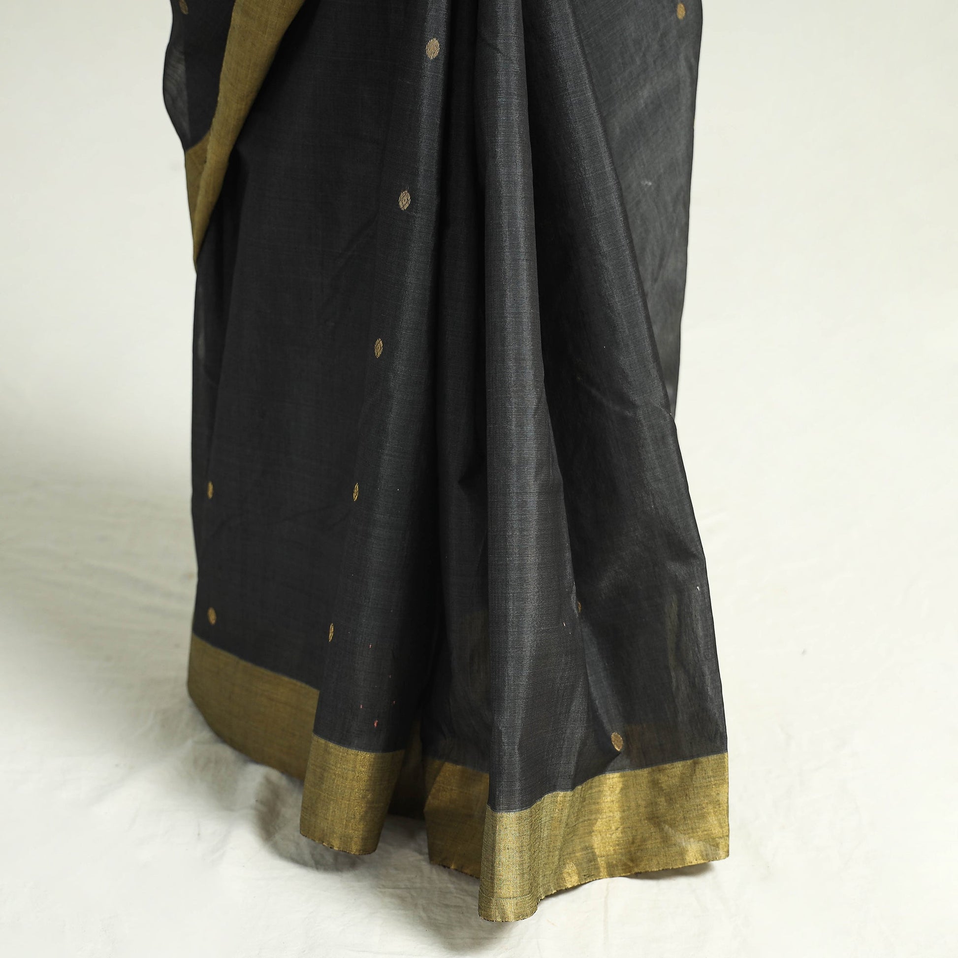 Black - Traditional Chanderi Silk Handloom Saree with Zari Border & Buta