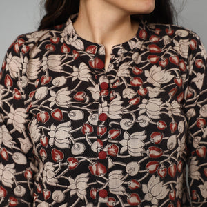 Black - Kalamkari Printed Cotton Long Kurta