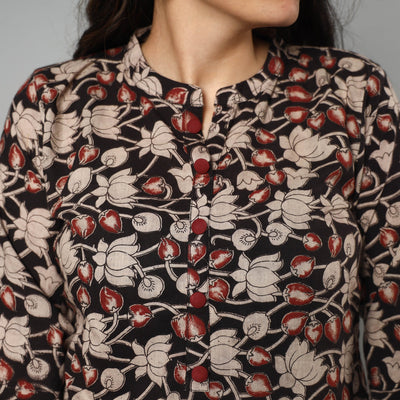 Black - Kalamkari Printed Cotton Long Kurta
