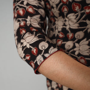 Black - Kalamkari Printed Cotton Long Kurta