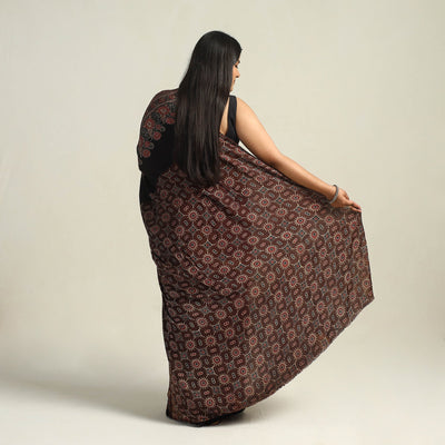 Brown - Kutch Bandhani Tie-Dye Modal Silk Ajrakh Block Printing Saree