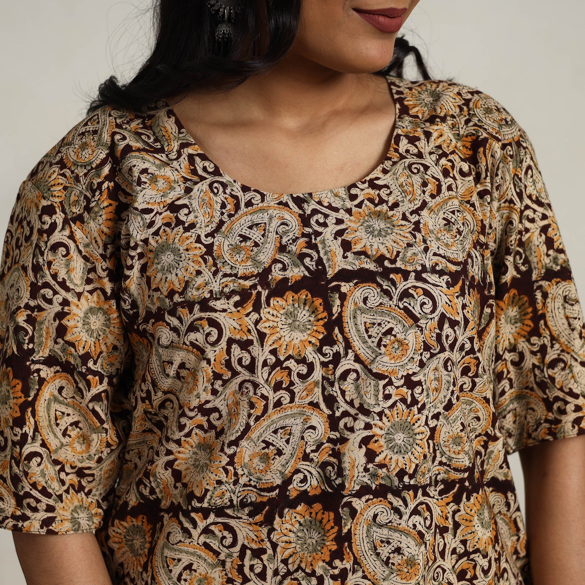 Brown - Block Printed Cotton Kalamkari Kurta Set 13