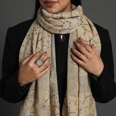 Beige - Block Print Pedana Kalamkari Wool Stole 41