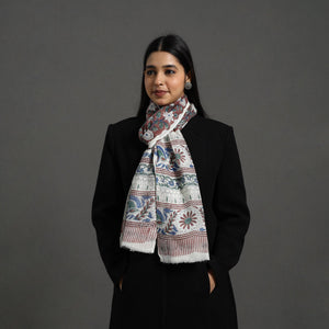 Brown - Pure Wool Block Print Sanganeri Stole 16