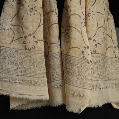 Beige - Block Print Pedana Kalamkari Wool Stole 41