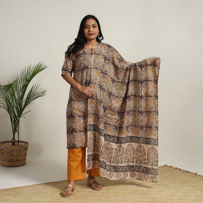 Brown - Block Printed Cotton Kalamkari Kurta Set 11