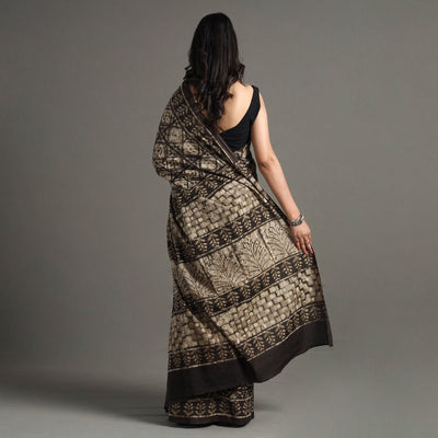 Brown - Pipad Hand Block Printed Cotton Saree