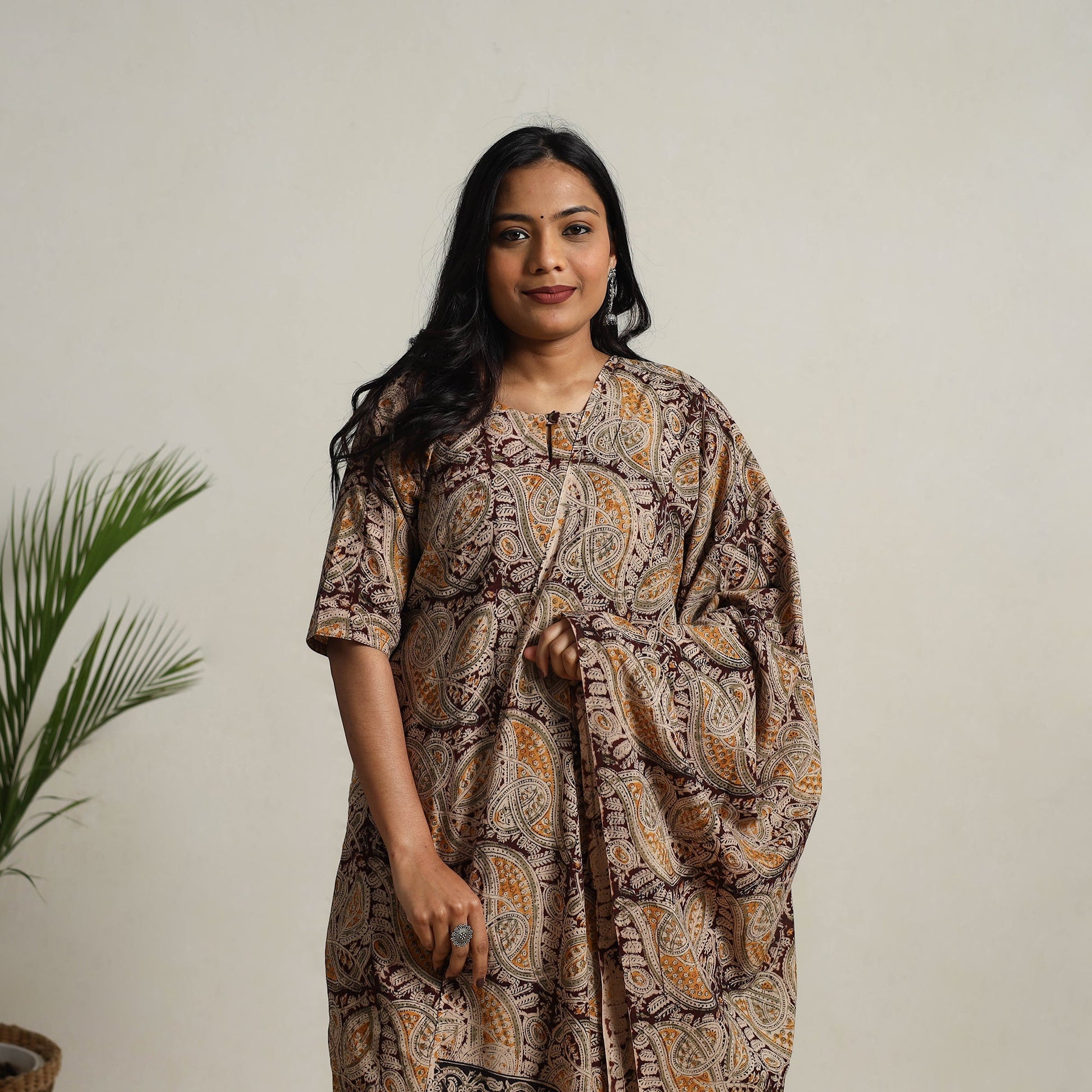 Brown - Block Printed Cotton Kalamkari Kurta Set 11