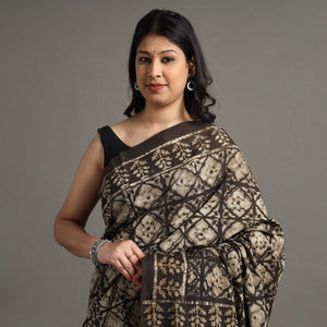 Brown - Pipad Hand Block Printed Cotton Saree
